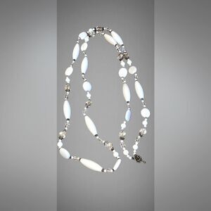 White and Crystal beads on silver chain